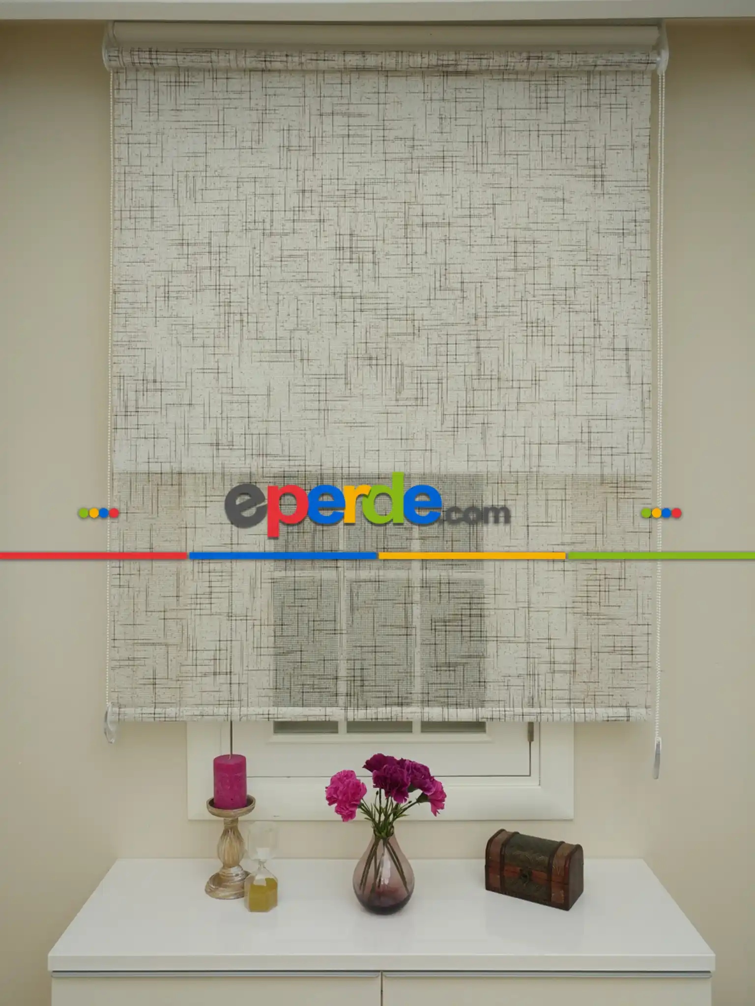 Salon - Keten Tül Stor Wicker - Çiftli Sistem Tül Stor Perde (wicker)- Kahve Açık