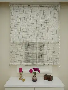 Keten Tül Stor Wicker - Çiftli Sistem Tül Stor Perde (wicker)- Kahve Açık