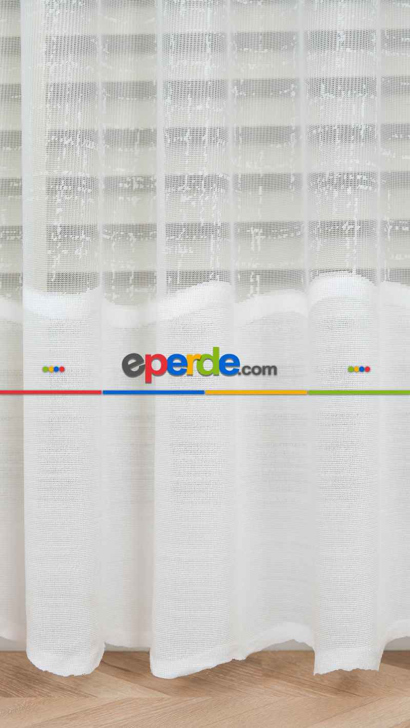 Ekru Etek Bantlı Tül Perde, Ağır Gramajlı Premium Seri