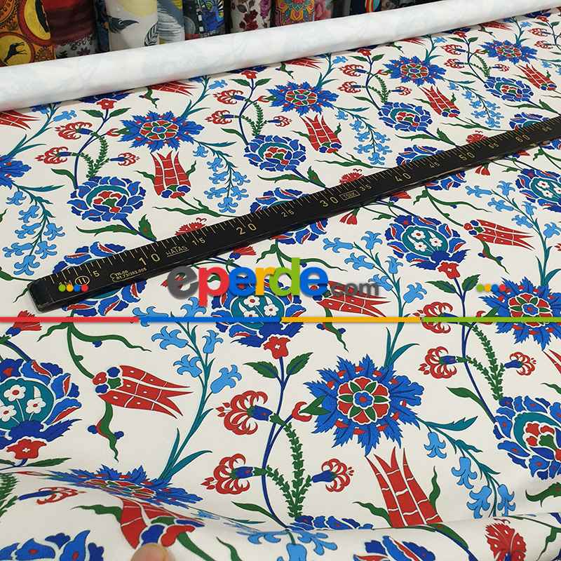 Çiçek Desenli Fon Perde Evm786 Kumaşı Kalındır Duck Bezi Değildir- Turkuaz-Bordo