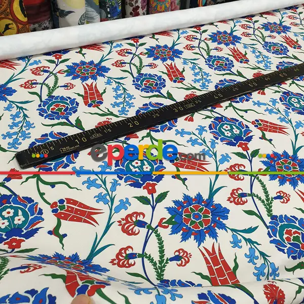 Yatak Odası - Çiçek Desenli Fon Perde Evm786 Kumaşı Kalındır Duck Bezi Değildir- Turkuaz-Bordo