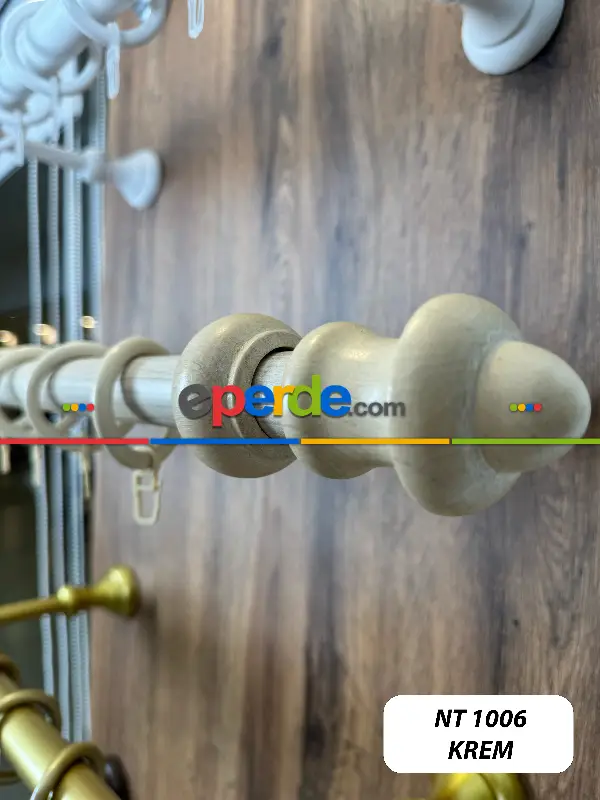 Akçaağaç Krem Raylı Veya Raysız Plastik Halkalı Rustik Perde Askısı