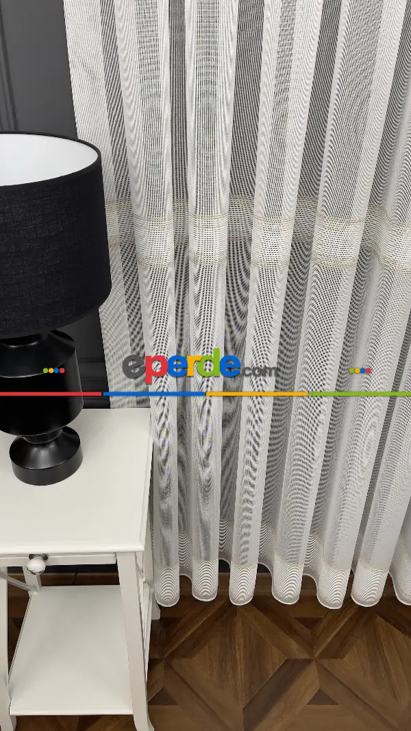 Salon - Premium Kalite Trend Perde Modelleri 2025-enine Kumaş Bantlı Dokuma Tül Perde 06