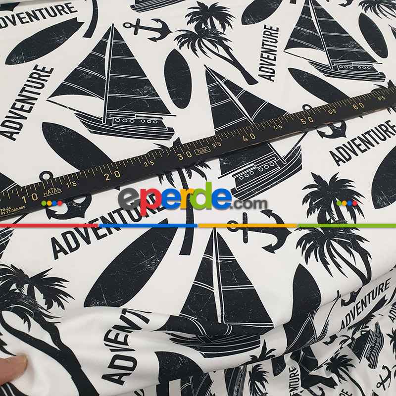 Yelken Ve Ada Desenli Fon Perde Evm701 Kumaşı Kalındır Duck Bezi Değildir- Siyah-Beyaz