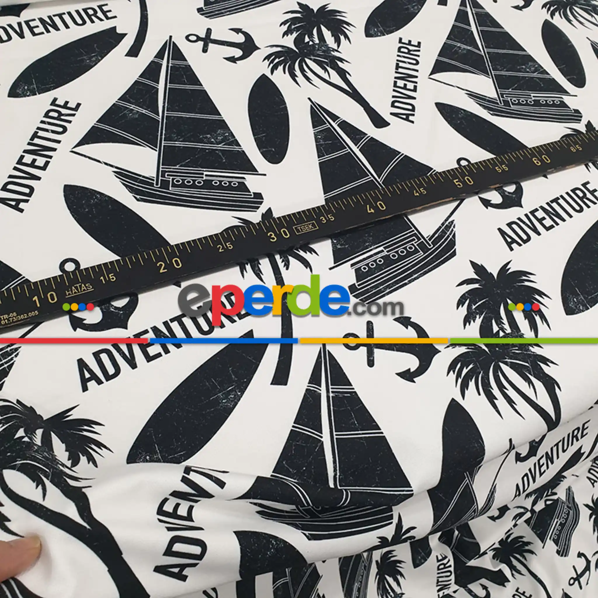 Yelken Ve Ada Desenli Fon Perde Evm701 Kumaşı Kalındır Duck Bezi Değildir- Siyah-Beyaz