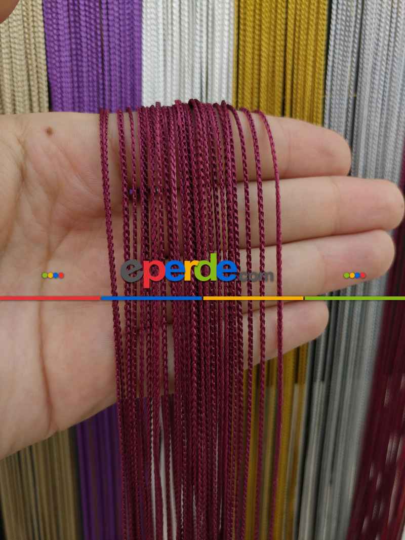 Mutfak İp Perde - Bordo Rengi İp Perde İnce Zincir Serisi- Bordo