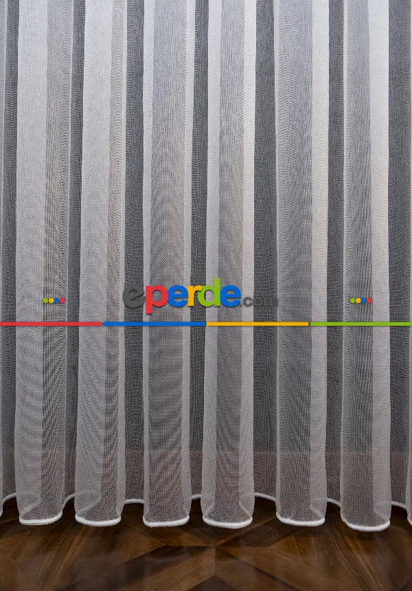 Ekru Döner Zırh Dökümlü Tül - İtinalı Dikiş - Yalancı Fon Ve Kruvaze Model Seçeneği - Kurşunlu Tül