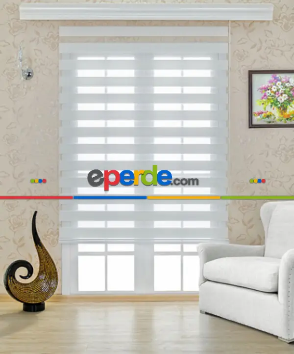 Beyaz Bambu Zebra Perde- Beyaz