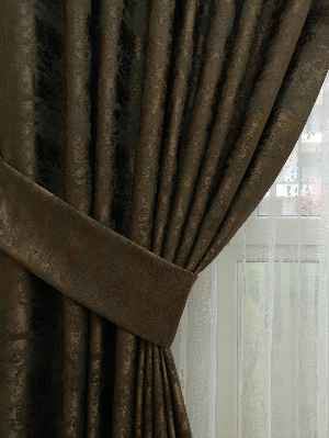 Patinedesenli Kahve - Katyonik Jakar Fon Perde- Kahve