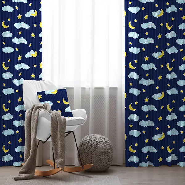 Gece Gökyüzü Desenli Fon Perde Evim834 Kumaşı Kalındır Duck Bezi Değildir- Mavi-beyaz