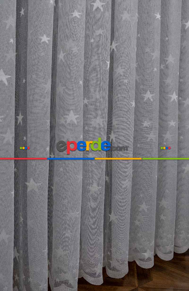 Yıldız Desenli Örme Tül Perde - Çocuk Ve Bebek Odası Perdesi