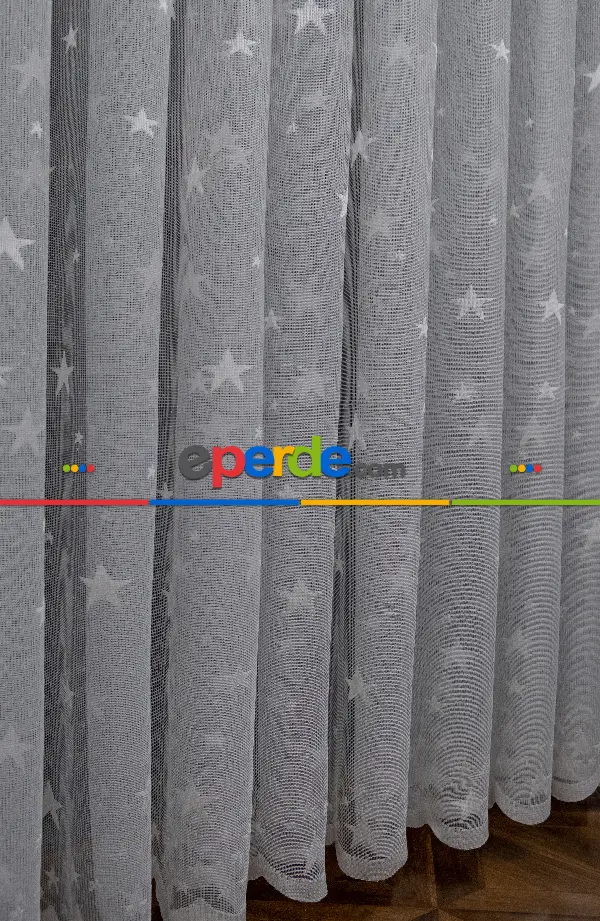 Yıldız Desenli Örme Tül Perde - Çocuk Ve Bebek Odası Perdesi