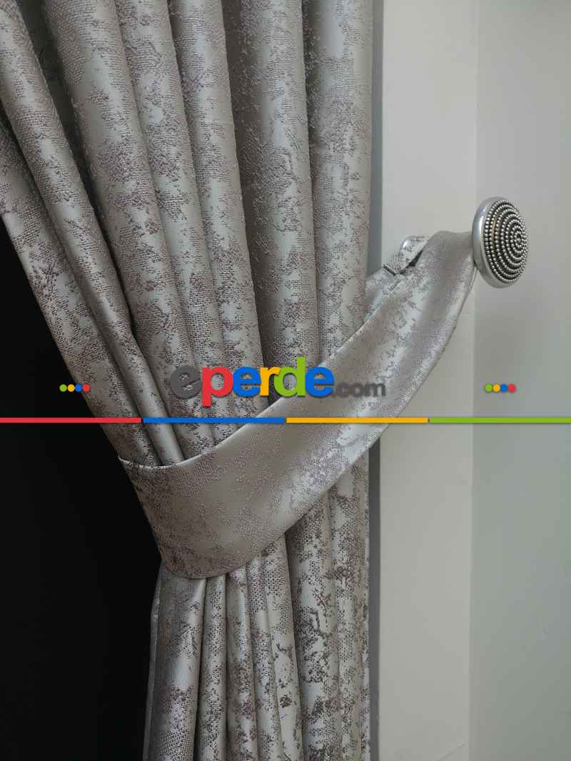 Gri Krem Desenli Jakar Fon Perde (180cm En)- Gri-füme-antrasit-krem Açık