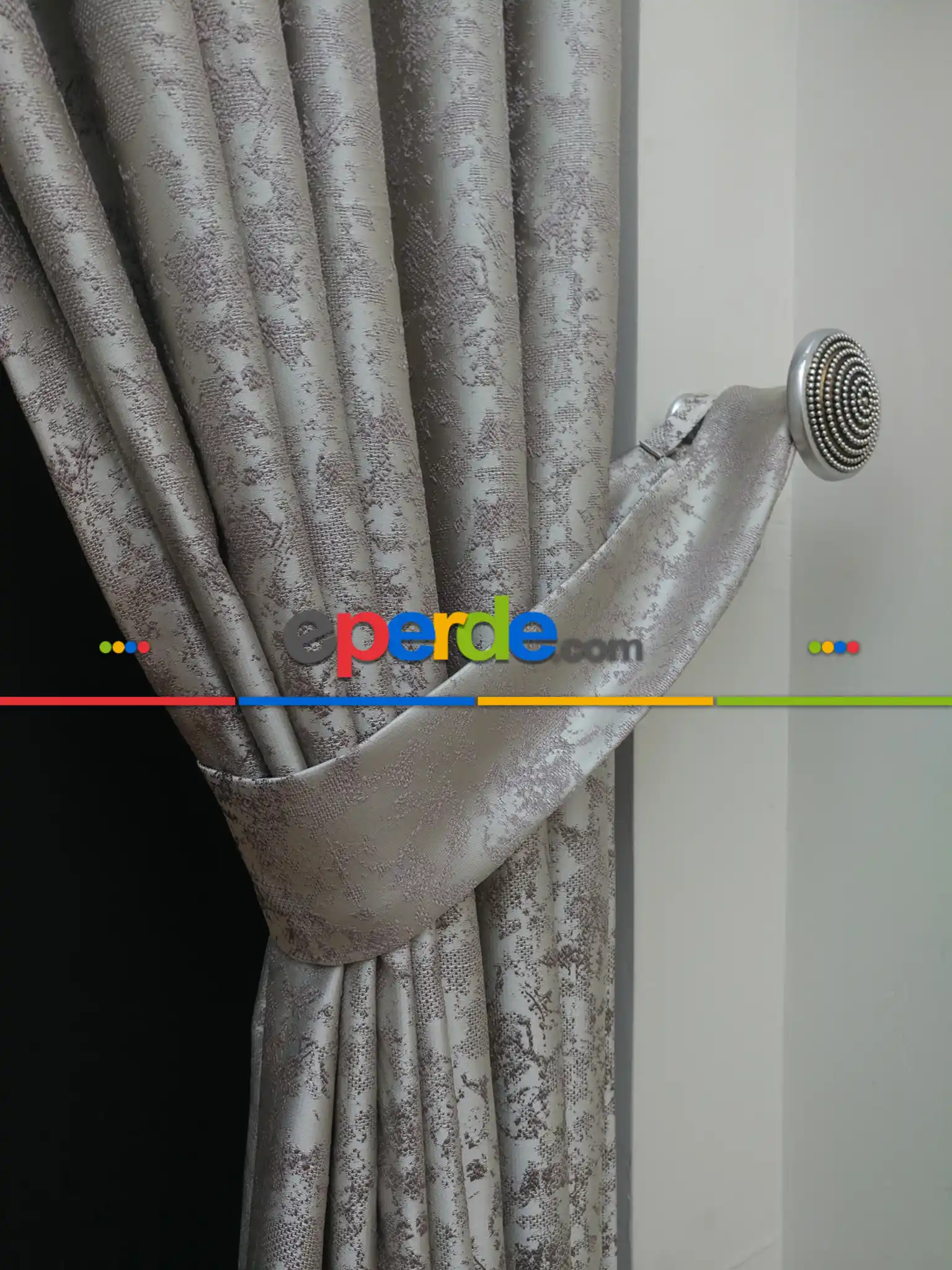 Gri Krem Desenli Jakar Fon Perde (180cm En)- Gri-füme-antrasit-krem Açık