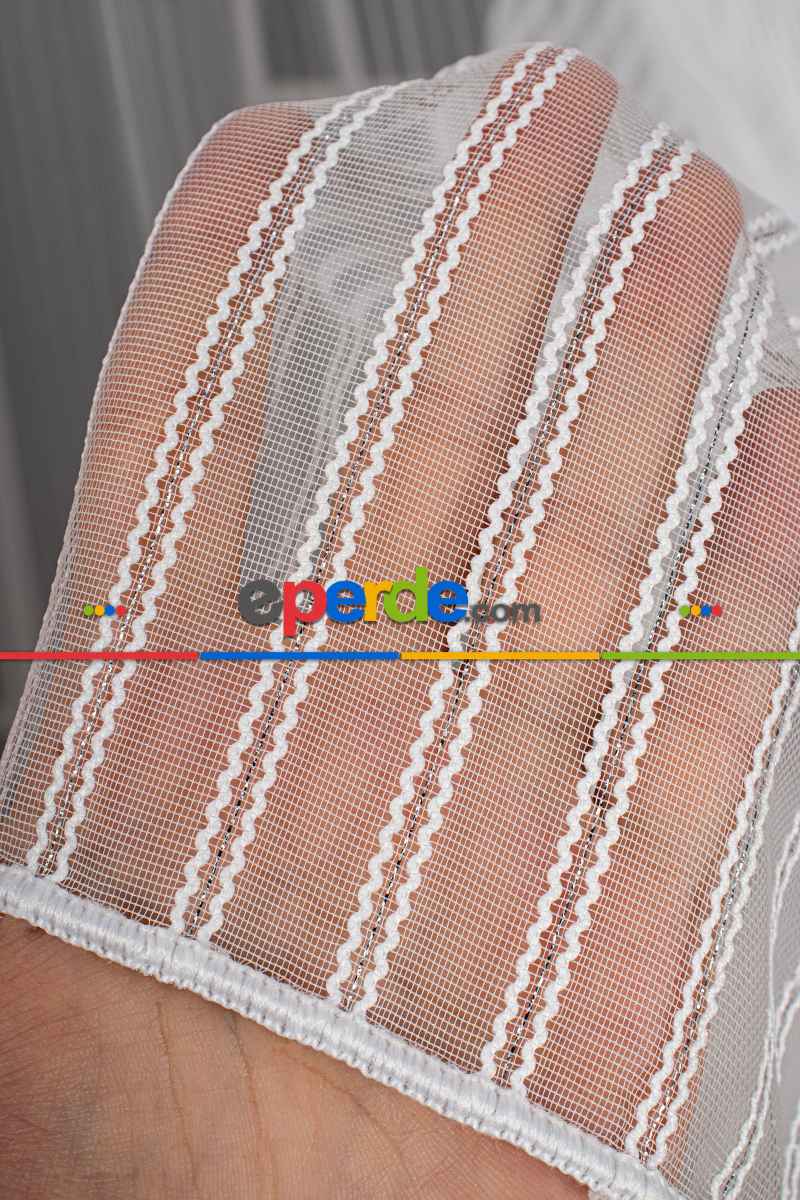 Yatak Odası - Çift Makarna Simli Armür Düz Tül Perde - Kurşunlu Tül