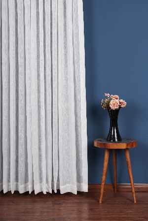 Yeni Sezon Çizgili Ekru Keten Görünümlü Tül Perde