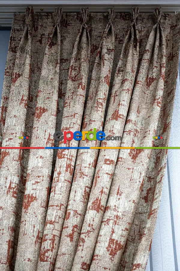 Patine Desenli Valencia Jakar Dokuma Fon Perde- Bej-kiremit Rengi