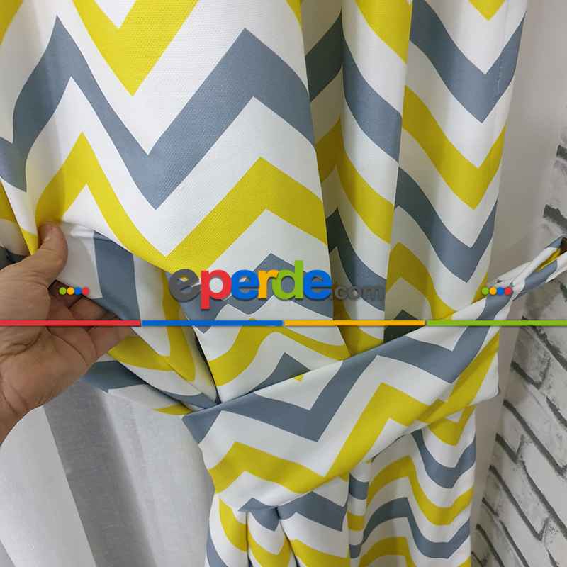 Zigzak Desenli Fon Perde Evm1117 Kumaşı Kalındır Duck Bezi Değildir-  Çok Renkli 2