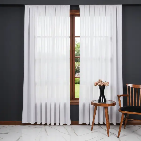 Hazel Beyaz-kahverengi Detaylı Keten Düz Tül Perde Gramajlı