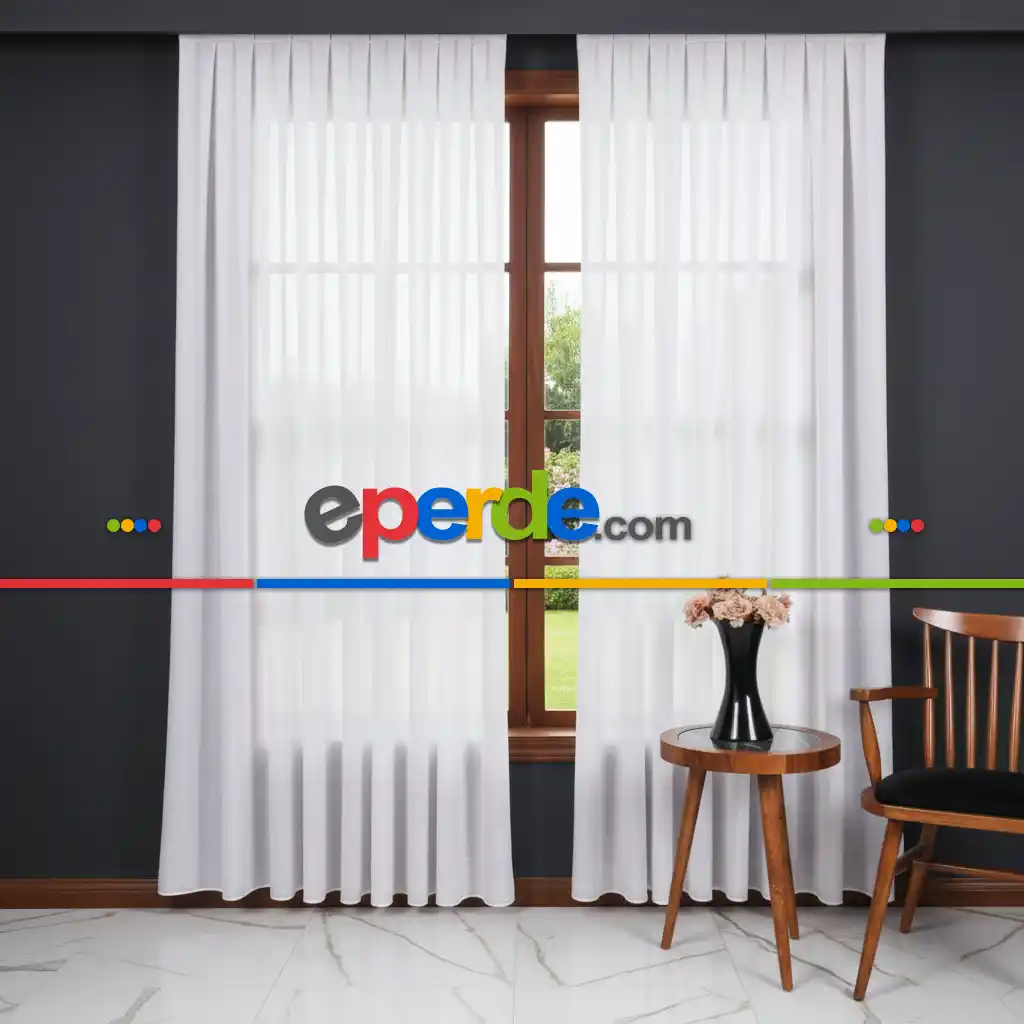 Hazel Beyaz-kahverengi Detaylı Keten Düz Tül Perde Gramajlı