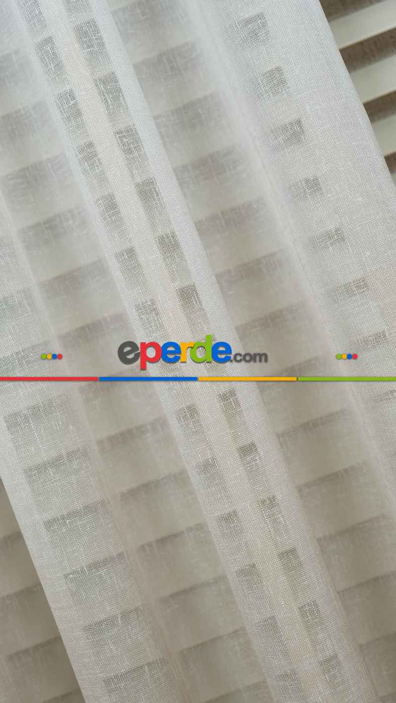 Keten Ekru Bej Degrade Geçişli Tül Perde, Ağır Gramajlı Premium Seri, Eteği Kurşunlu