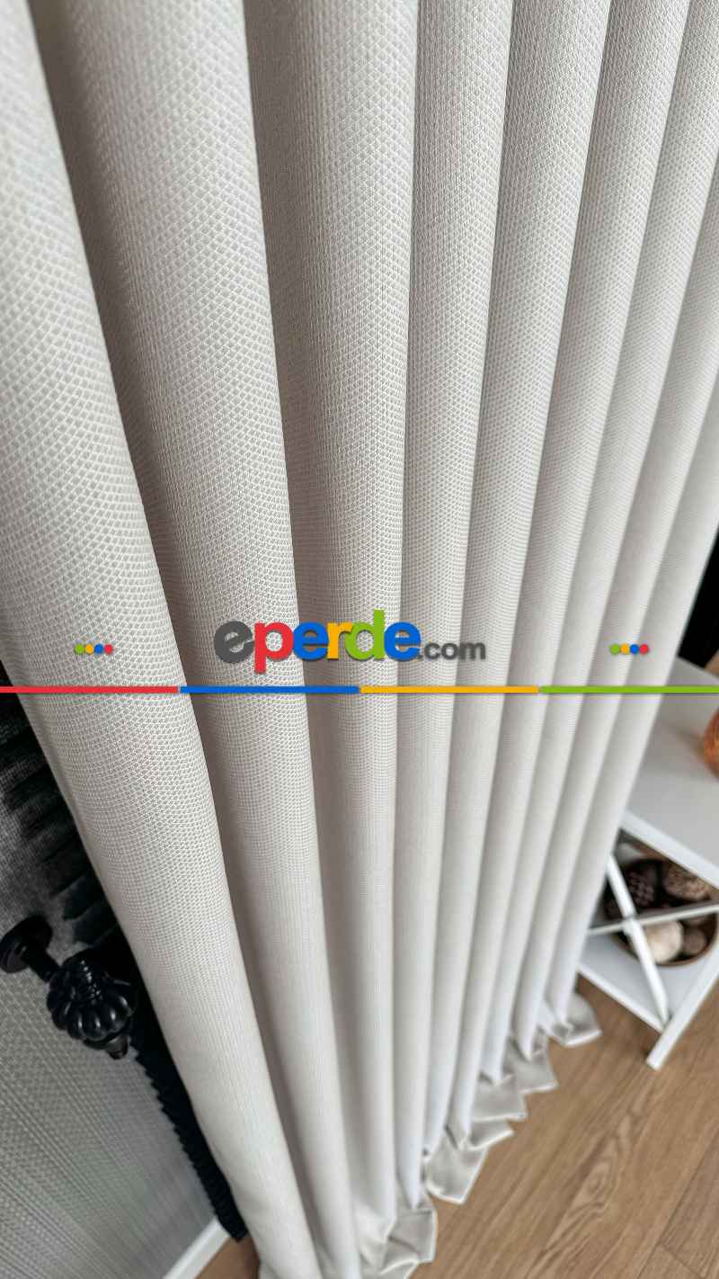 Bej Düz Jakar Dokuma S Pile Fon Perde, Premium Kalite Serisi Hasır Doku Fon Perde