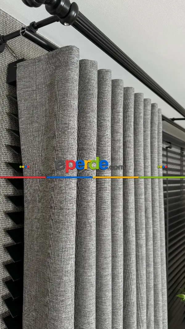 Füme Gri Düz Naturel Keten S Pile Fon Perde, Premium Kalite Serisi Ağır Gramajlı