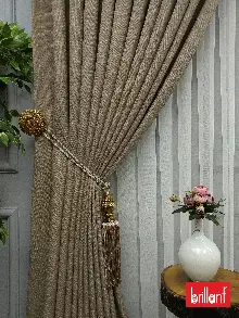 Yatak Odası - Brillant Keten Açık Camel Neskafe Renk Düz Fon Perde - Açık Camel