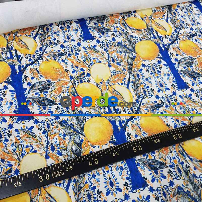Limon Ağacı Desenli Fon Perde Evm1104 Kumaşı Kalındır Duck Bezi Değildir-  Çok Renkli 2