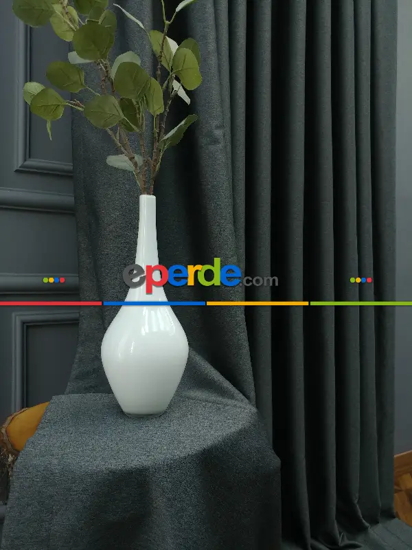 Yatak Odası - Salon Fon Perde - Modern Keten Görünümlü Işık Geçirmez Karatma Fon Perde 2021 Ikon- Füme