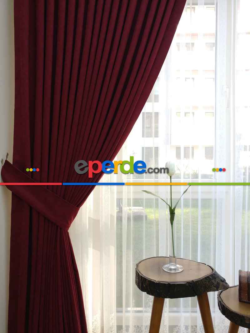 Bordo Düz Fon Perde 837