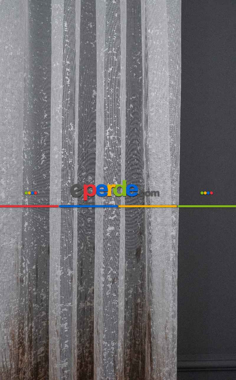 Modern Pembe Ve Kahverengi Desenli Degrade Geçişli Örme Tül Perde Yüksek Kalite