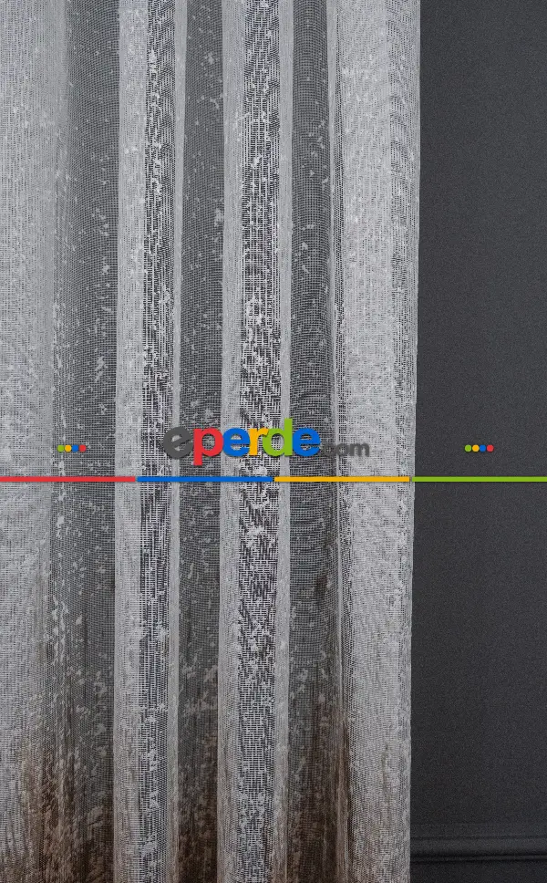 Modern Pembe Ve Kahverengi Desenli Degrade Geçişli Örme Tül Perde Yüksek Kalite