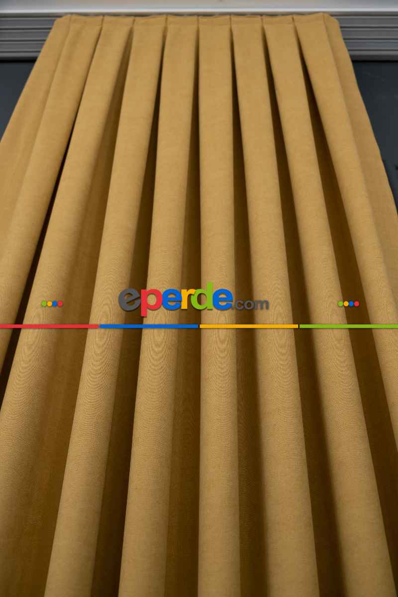 Hardal Düz Fon Perde En Dökümlü Fon Perde