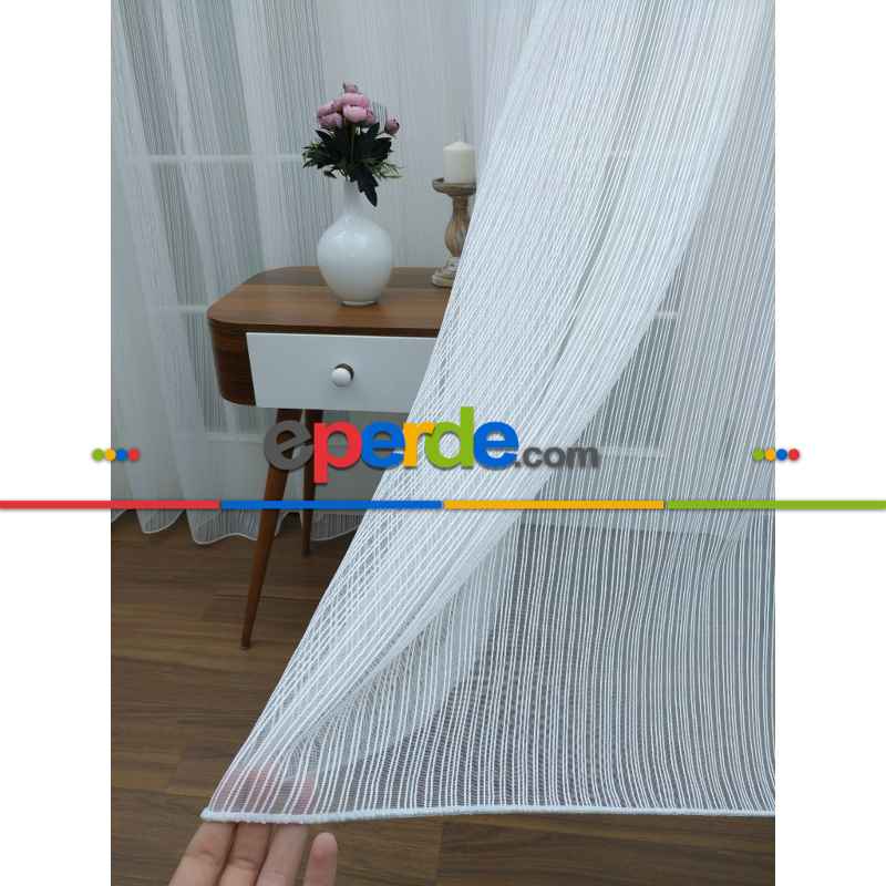 Mutfak - Çizgili Tül - Çizgi Desen Tül -ip Tül - Zincir Tül- Beyaz-ekru - Kurşunlu Tül