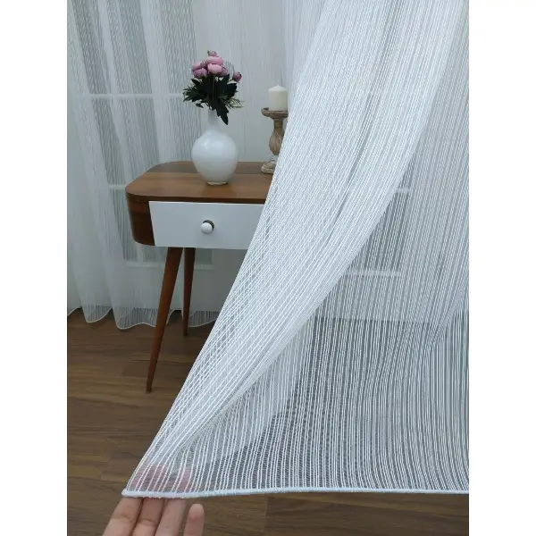 Mutfak - Çizgili Tül - Çizgi Desen Tül -ip Tül - Zincir Tül- Beyaz-ekru - Kurşunlu Tül