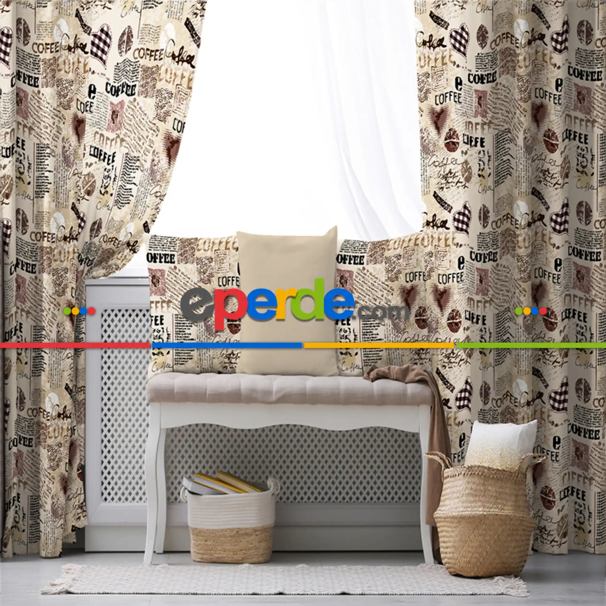 Mutfak Fon Perde Evim494 Kumaşı Kalındır Duck Bezi Değildir- Mavi-beyaz