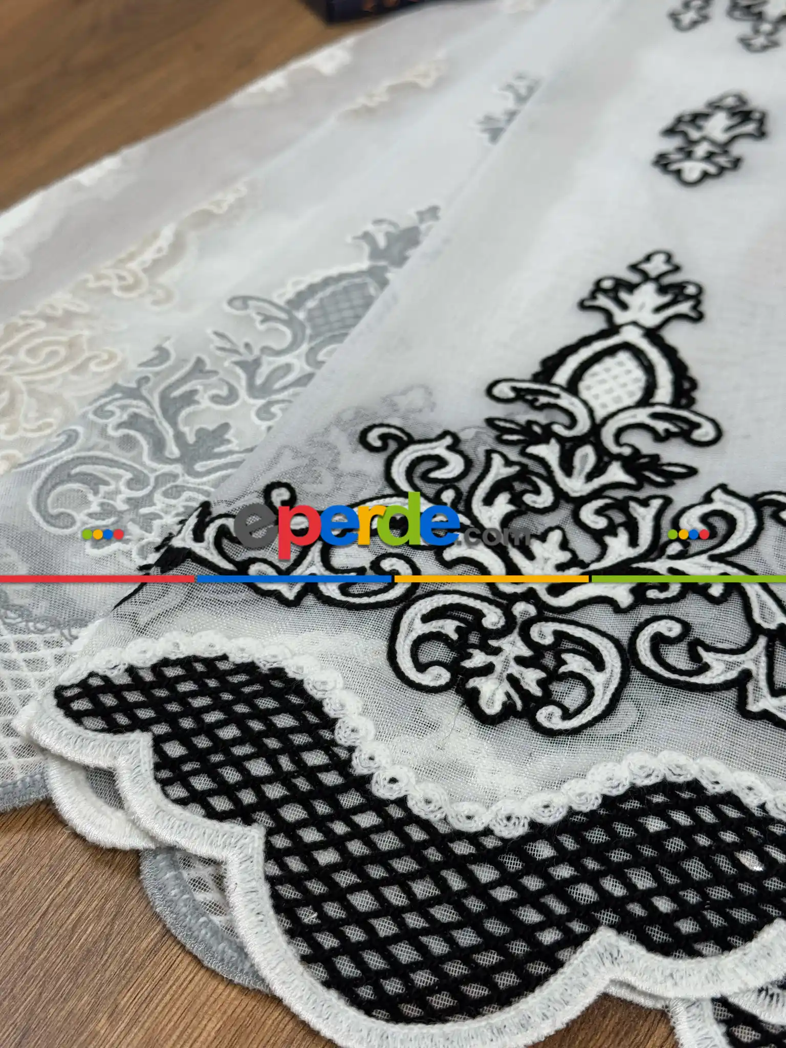 Salon - Damask Desen Nakışlı Tül Perde - Özel Dokuma Ağır Gramajlı Premium