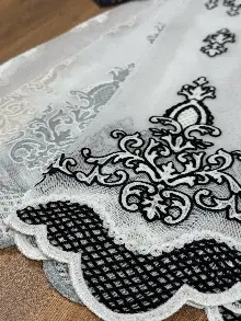 Yatak Odası - Damask Desen Nakışlı Tül Perde - Özel Dokuma Ağır Gramajlı Premium