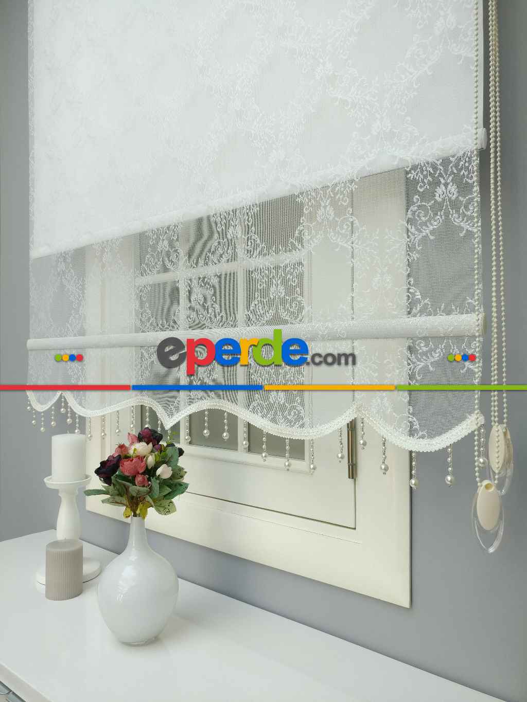 Brillannt - Çiftli Sistem Tül Stor Perde - Ekru - Açık Krem - Beyaz - Damask