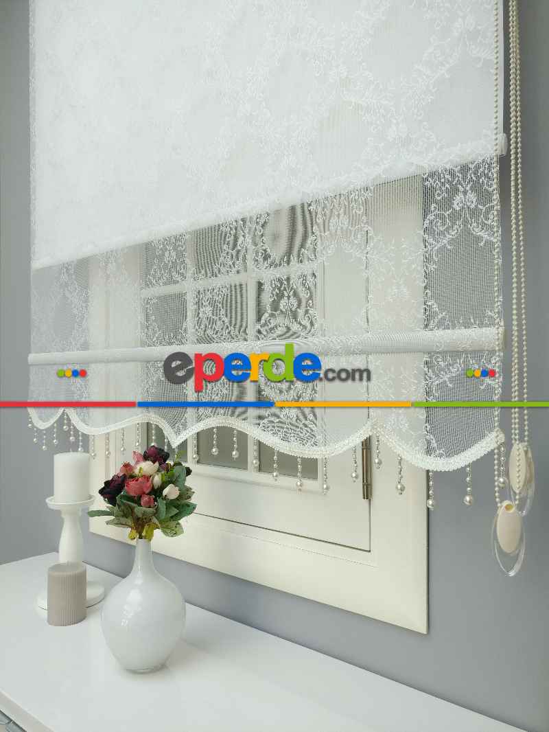 Brillannt - Çiftli Sistem Tül Stor Perde - Ekru - Açık Krem - Beyaz - Damask