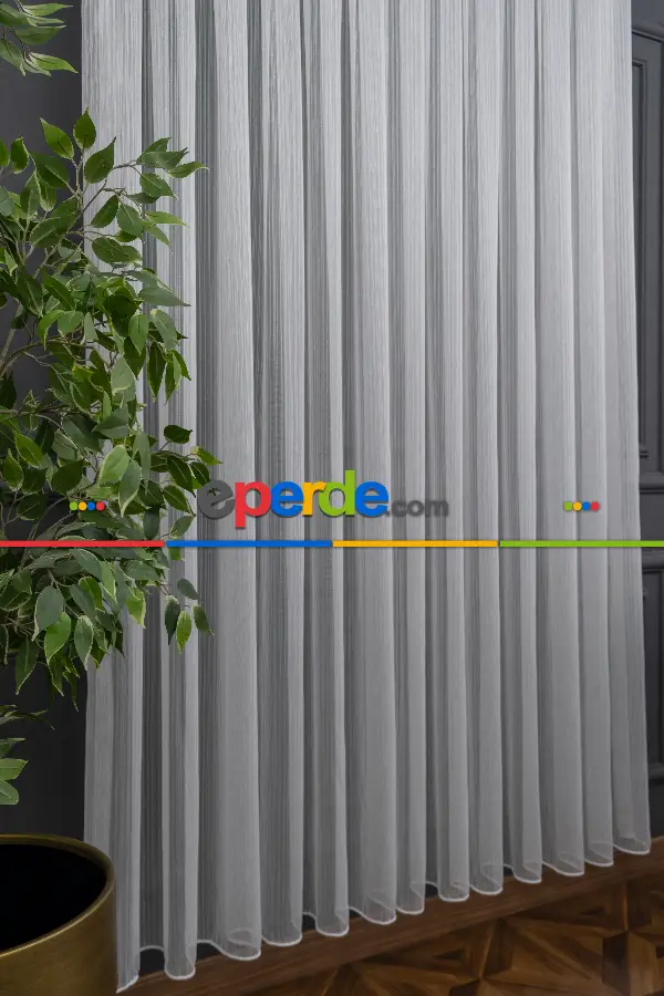 Salon - Düz Simli Düz Tül Perde - Ekru