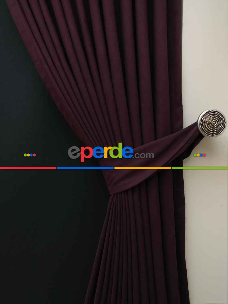 Düz Renk Dökümlü Fon Perde (180)- Mürdüm