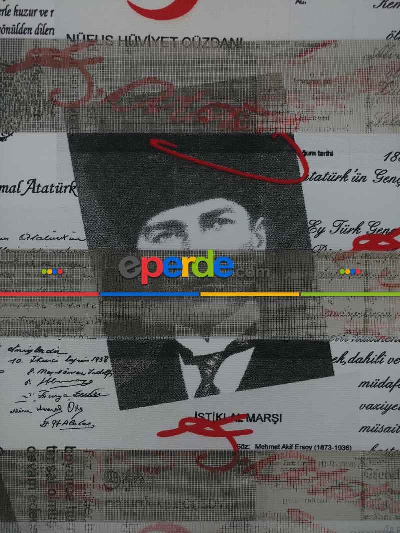 Atatürk Baskılı Zebra Perde- Siyah-kırmızı-beyaz-siyah Kırmızı- Çok Renkli 3