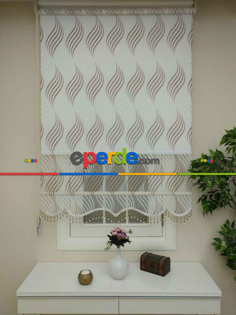 Mutfak Tül Stor Perde - Çiftli Sistem- Kahverengi