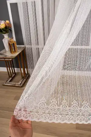 Çizgili Etek Damask Tül Perde Pa 7041