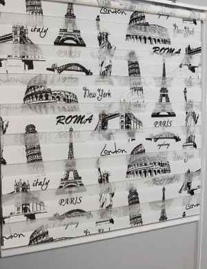 Yatak Odası - Kız Çocuk Perde - Roma Paris Baskılı Zebra Perde- Siyah