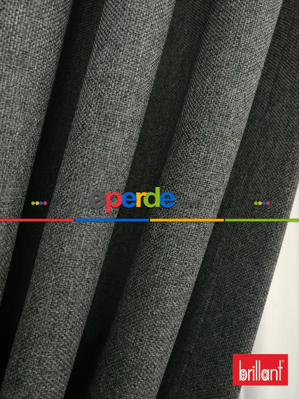 Yatak Odası - Brillant Keten Gri Renk Düz Fon Perde - Gri-füme-antrasit