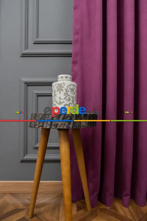 Vişne Rengi Düz Fon Perde Dökümlü En