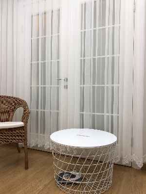 Etek Ucu Çiçek Desenli Tül Perde - Ütü İstemez - %30 Extra İndirimli- Ekru